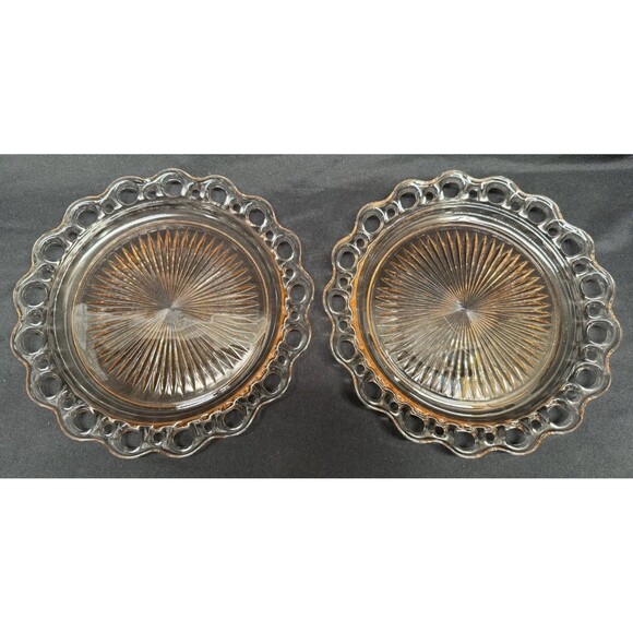 Set of 2 Anchor Hocking Old Colony Lace Edge Pink depression glass plate Platter - Picture 4 of 8